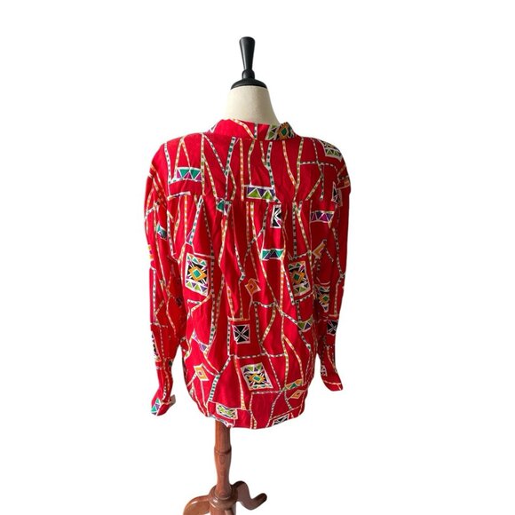 Vintage Dockers By Levis Red Geo 90's Button-Up Shirt L West Aztec Dead Stock - Picture 4 of 12